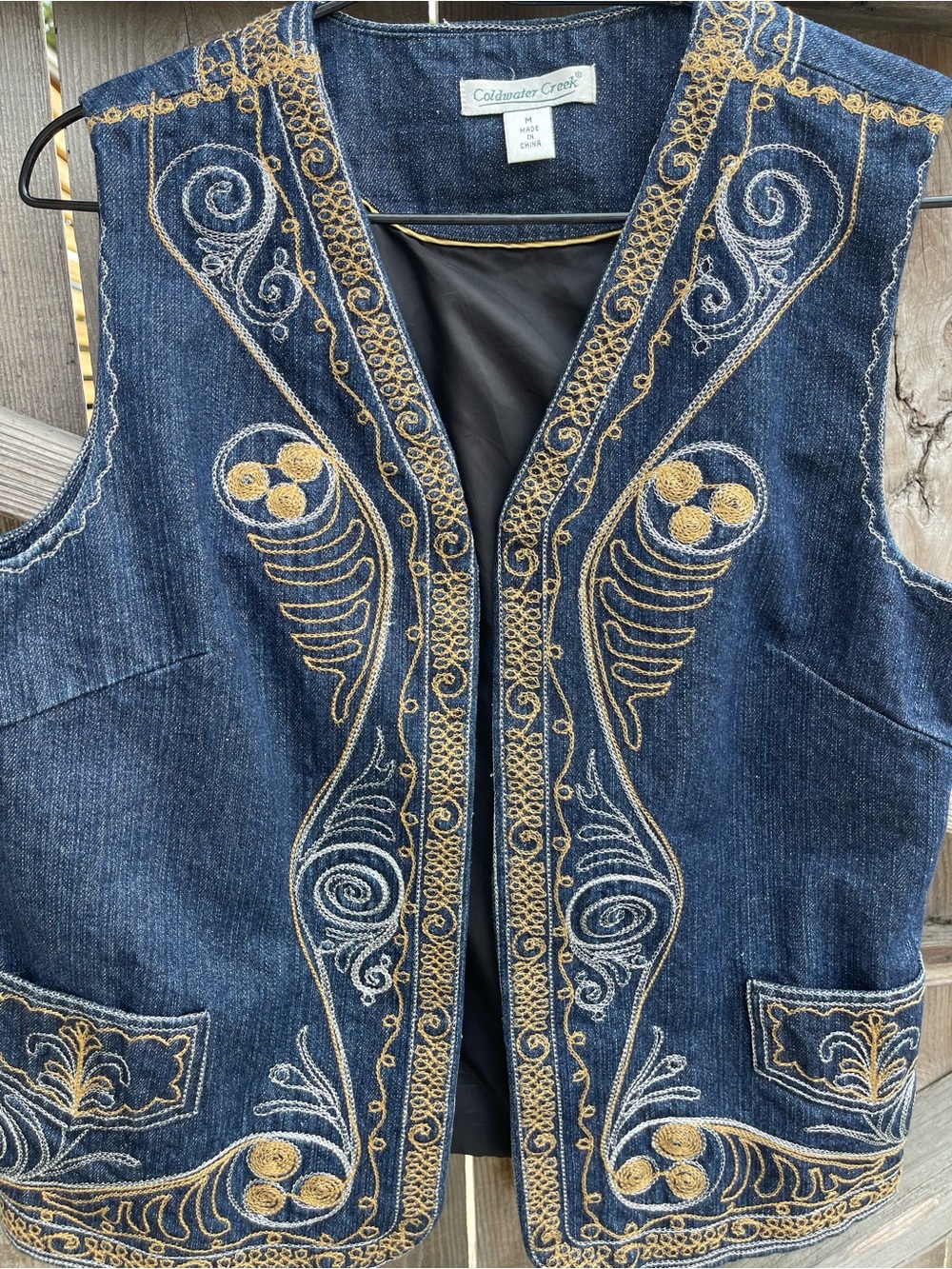 Vintage Coldwater Creek Embroidered Denim Vest Western Boho Cowgirl Chic